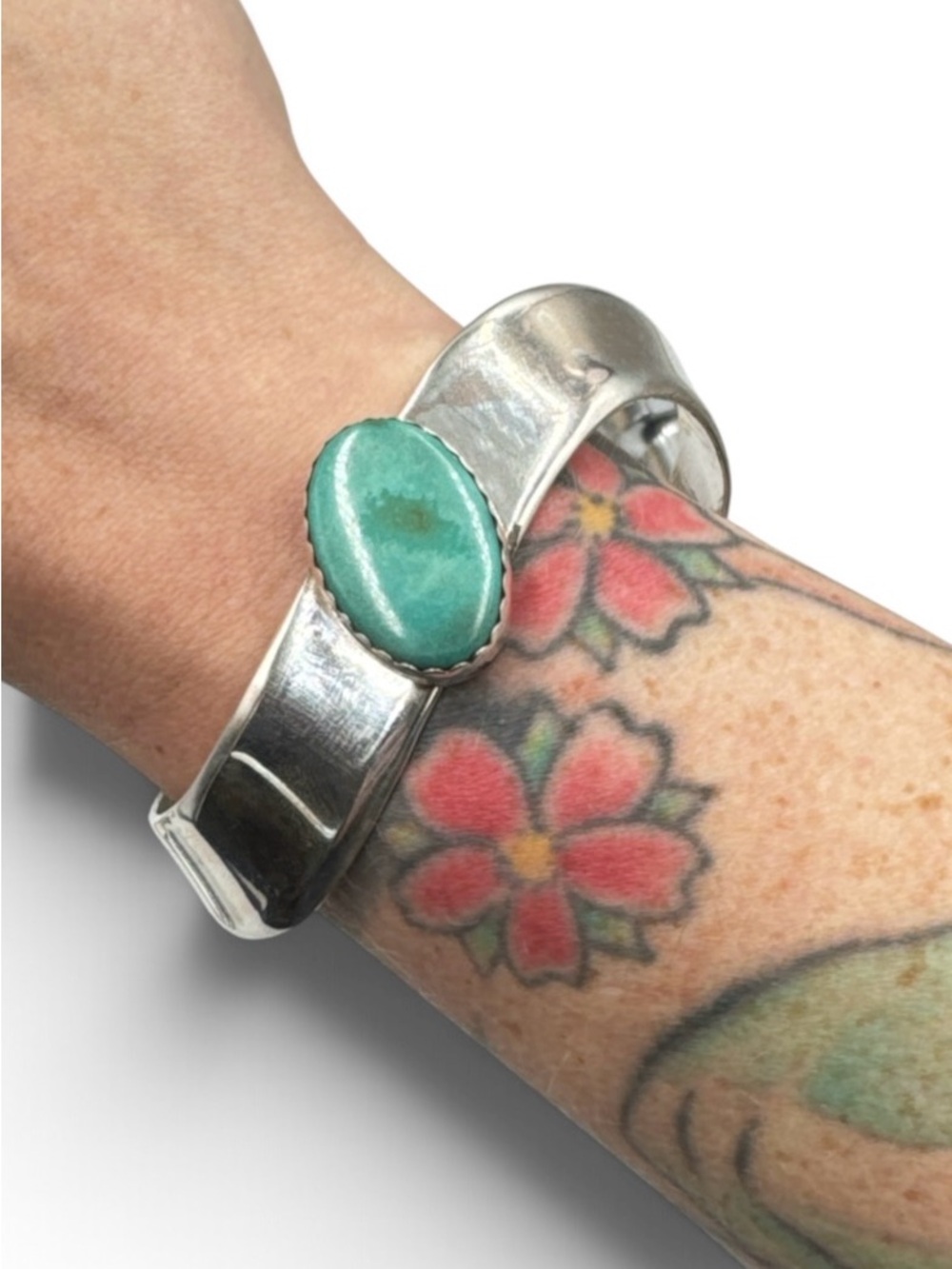 Vintage Sterling Silver Natural Turquoise Cuff Bracelet Adam Fierro Reworked 7”